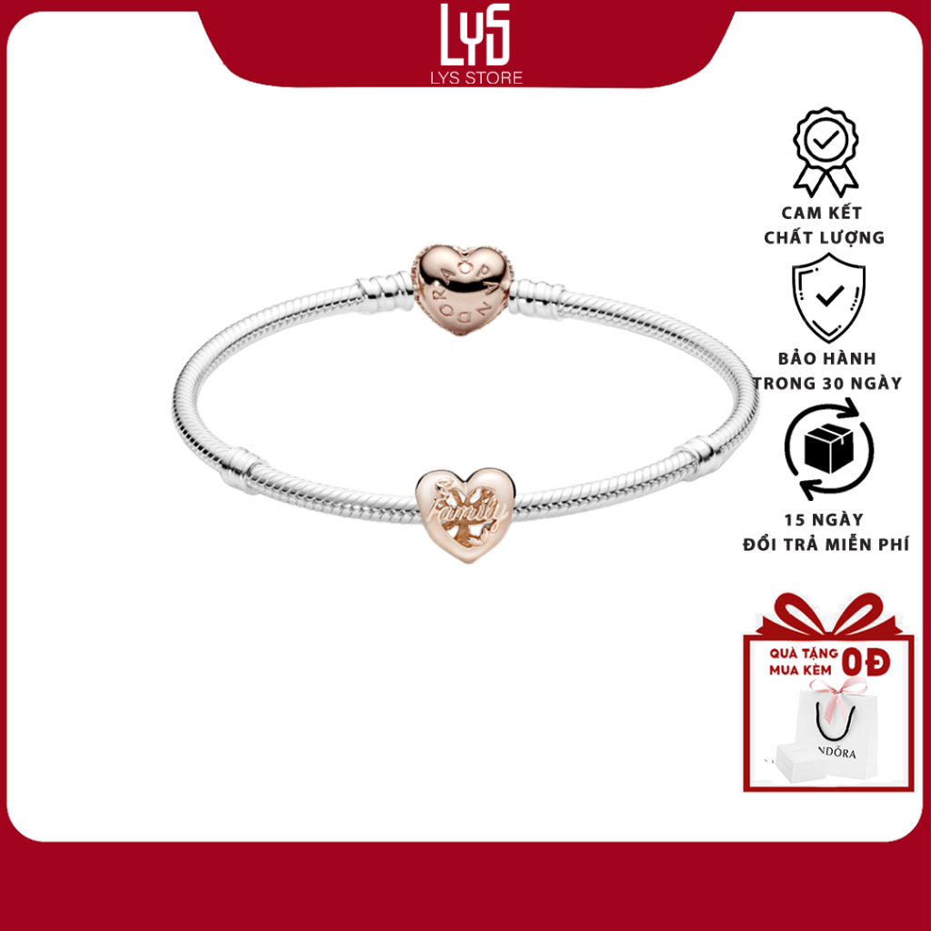 Vòng Tay Bạc Khóa Tim Và Charm Mạ Vàng Hồng - Khắc Chữ Family Chủ Đề Gia Đình