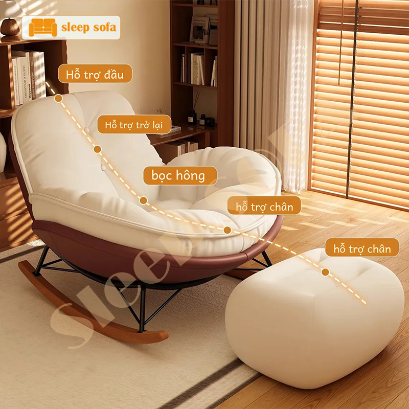Ghế Thư Giãn SLEEP.shop Ghế Bập Bênh Thư Giãn Hình Vỏ Trứng  Liệu Chân Gỗ Khung Lõi Sắt Phủ Da Lộn | BigBuy360 - bigbuy360.vn