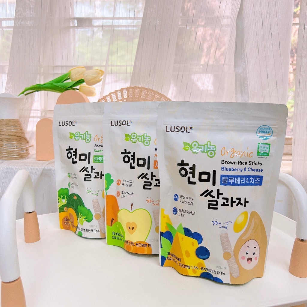 [LV] Bánh gạo lứt hữu cơ Lusol - Naeiae Hàn Quốc bổ sung lợi khuẩn cho bé tập ăn dặm thơm ngon - Bánh Haihain