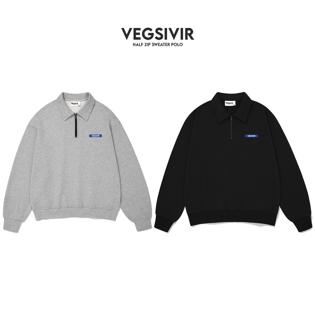 Áo Sweater Half Zip VEGSIVIR/BLUE LOGO.