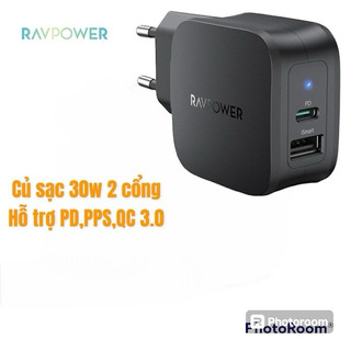 Củ sạc nhanh 30w 2 cổng ravpower rp-pc144 hỗ trợ pd 3.0, pps sạc siêu nhanh cho samsung