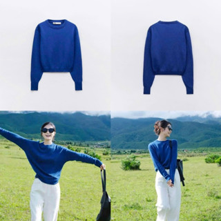 ÁO LEN DỆT KIM CỔ TRÒN XANH DƯƠNG thời trang cho nữ hot hit 2025