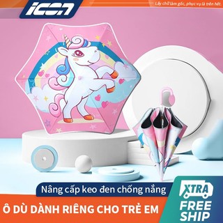 ICON Ô che mưa và che nắng dành riêng cho trẻ em, có họa tiết hoạt hình dễ thương, có dây phản quang bảo vệ vào ban đêm.