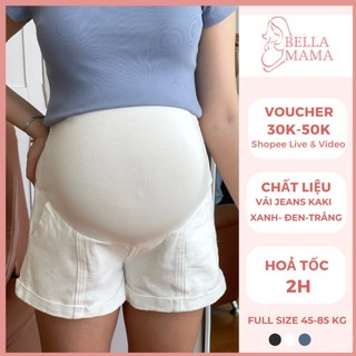 Quần Đùi Bầu Quần Sooc Bầu Chất Liệu Jean Có Đáp Bụng Và Chun Chỉnh Bụng Thoải Mái Bella Mama - QB1