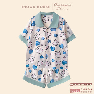 Đồ ngủ nữ pijama mặc nhà lụa mango có túi quần THOCA HOUSE bộ ngủ hoạ hình nữ lụa freesize <65kg