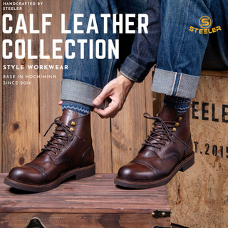 Giày boots cổ cao nam iron da bê đế khâu mckay - work boots thương hiệu steeler