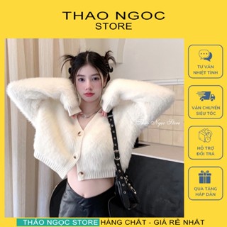 Áo len lông thỏ nữ croptop tay dài cổ tim nút ngọc hàng nhập QC! (có sẵn, hình thật) THẢO NGỌC STORE