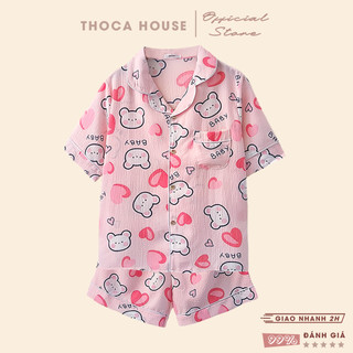Bộ pijama đùi mặc ngủ hoạt hình xinh xắn THOCA HOUSE đồ bộ mặc nhà cộc tay lưng thun thoải mái