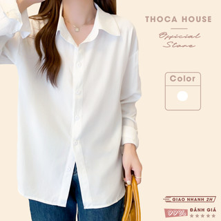 Áo sơ mi form rộng nữ tay dài vải mịn trơn THOCA HOUSE thanh lịch, thời thượng, phối đồ thường ngày