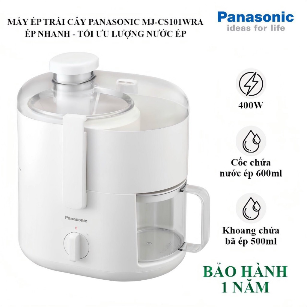 Máy ép trái cây Panasonic MJ-CS101WRA - 600ml, Trắng, Ép nhanh, Dễ vệ sinh