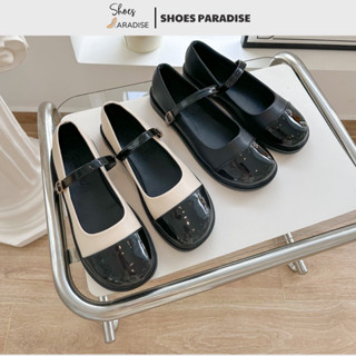 Giày búp bê mary jane đế bệt mũi tròn phốimàu da mềm êm đẹp xinh màu đen kem size 35 36 37 38 39 Shoes Paradise 216