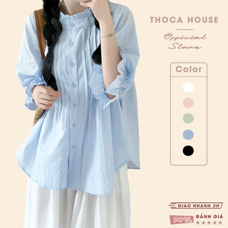 Áo kiểu babydoll bèo vạt xoè màu vintage THOCA HOUSE tay lở bo chun mặc đi chơi, đi học đi làm