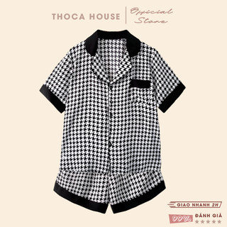 Bộ đồ ngủ pijama đùi hoạt hình lụa mát THOCA HOUSE đồ bộ mặc nhà lưng thun thoải mái cho mùa hè