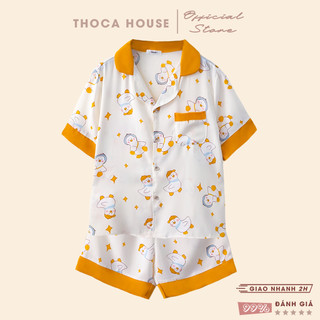 Bộ pijama đùi mặc nhà lụa mango THOCA HOUSE đồ bộ đùi mặc nhà dễ thương cho bạn gái mát thoải mái