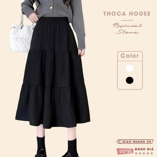 Chân váy midi ulzzang dáng A voan 3 tầng THOCA HOUSE basic dễ phối, lưng thun có lót trong