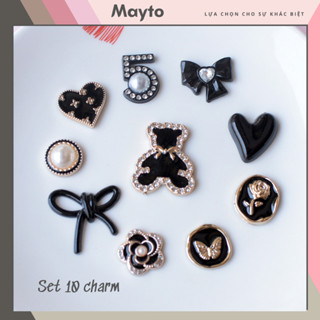 Set 10 Sticker, Charm 3D chủ đề gấu nơ đen Mayto gắn Dép Cross, Dép Sục, Cá Sấu JB-202