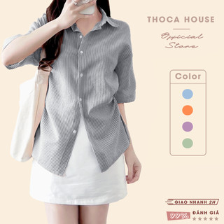 Áo sơ mi Hàn Quốc dáng rộng kẻ sọc nữ nhiều màu THOCA HOUSE form tay ngắn, tay dài, đi học, đi chơi