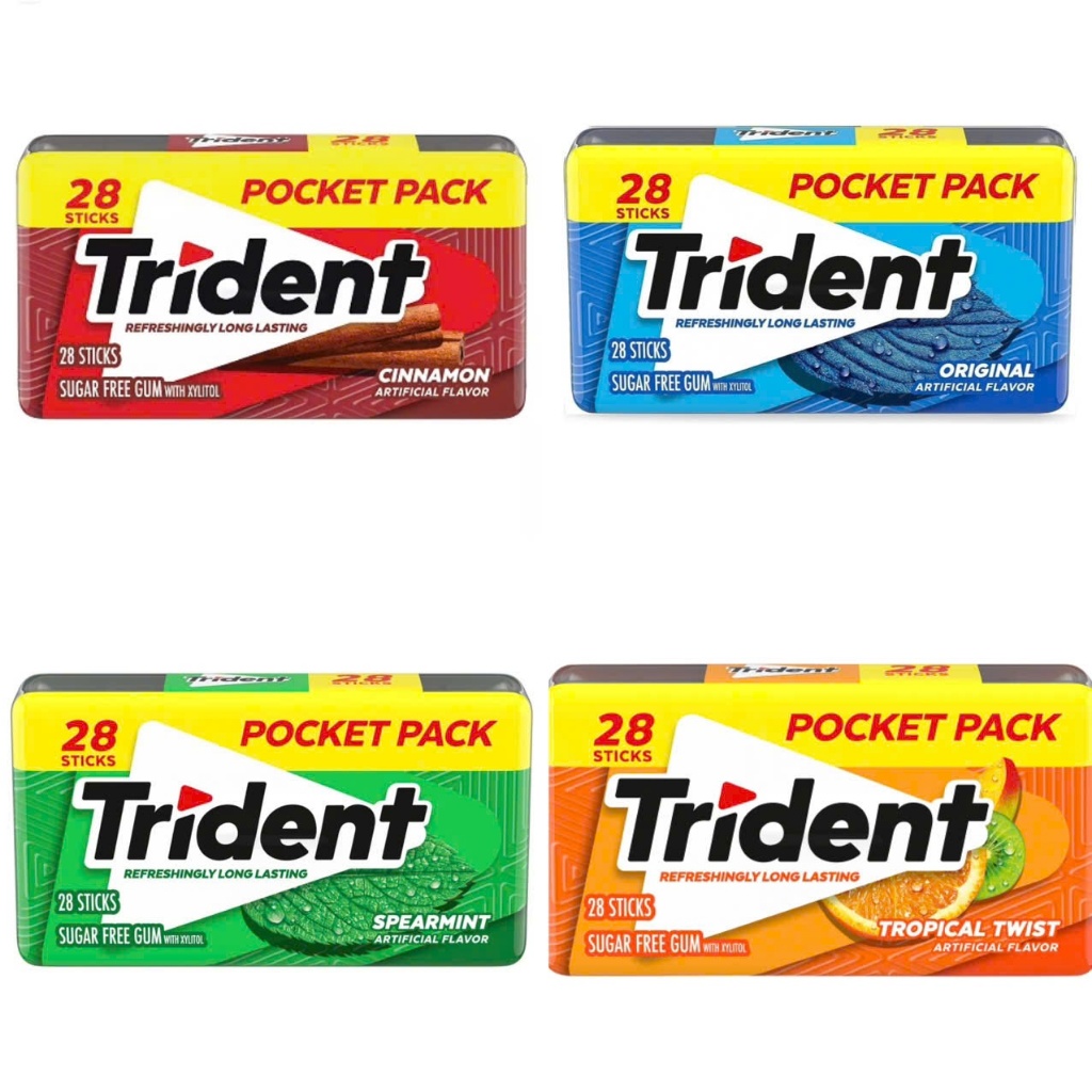 Kẹo Gum Trident không đường vị trái cây nhiệt đới,quế,nguyên bản,bạc hà 28 stick