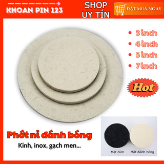 Miếng phớt pad nỉ đánh bóng kính, inox size 3-4-5-7inch tự dính (đen-trắng hoặc trắng-trắng)