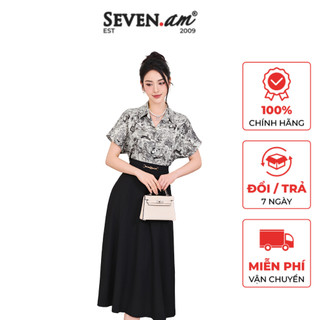 Áo sơ mi tay cộc be họa tiết xám thời trang nữ Seven.AM H103135TK3