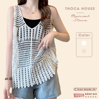 Áo sát nách ren lưới dáng dài THOCA HOUSE vintage boho phong cách Hàn Quốc