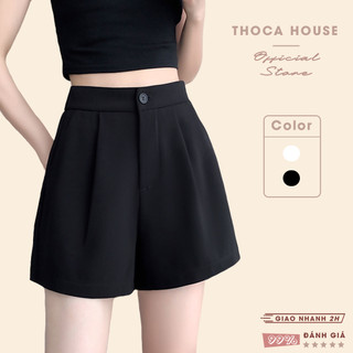 Quần short nữ lưng thun ống rộng trơn đen, trắng THOCA HOUSE quần ngắn freesize dáng Hàn