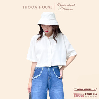 Áo sơ mi nữ croptop công sở dáng trơn ngắn tay nhiều màu THOCA HOUSE mặc đi làm, đi học, dạo phố