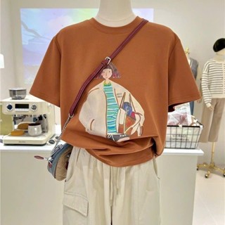  Áo thun nữ hình Cô Gái Vintage 2024 Tizion áo thun in Hình PE áo thun cotton nguyên chất Hàn quốc áo thun phom rộng 