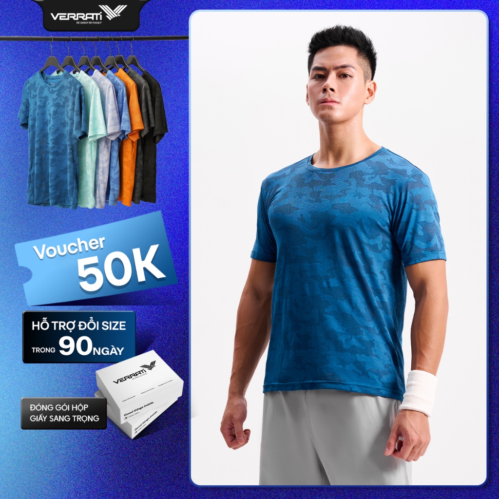 Áo thun thể thao nam VERRATI cao cấp thoáng mát, dệt họa tiết nổi bật, form casual trẻ trung 4002