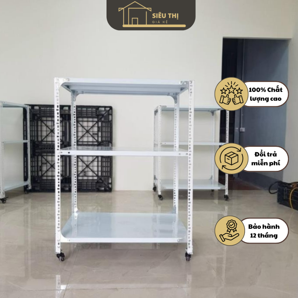 Kệ Đa Năng (Kệ Sắt V lỗ) Có Bánh Xe Tiện Lợi 2 tầng, 3 tầng, 4 tầng, 5 tầng Màu Ghi, Trắng