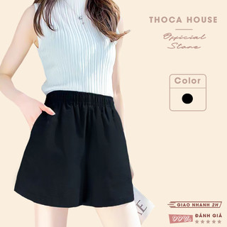 Quần short lưng thun basic trơn đen THOCA HOUSE trẻ trung, năng động thường ngày dễ phối