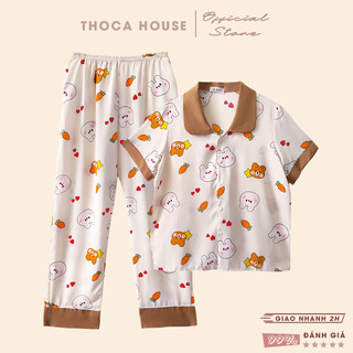 Đồ ngủ pijama mặc nhà quần dài lụa mango dễ thương THOCA HOUSE bộ ngủ hoạt hình cộc tay mát mẻ