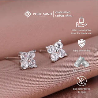 Khuyên tai bạc nữ PMJ bông tai cỏ bốn lá đính đá cao cấp chất liệu bạc 925 Phúc Minh Jewelry PMJ0163 