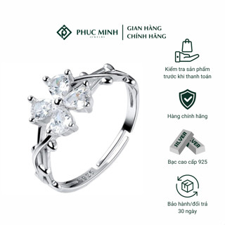 Nhẫn bạc nữ Phuc Minh Jewelry hình cỏ bốn lá bạc thật không gỉ đính đá nhỏ xinh PMJ0128-7