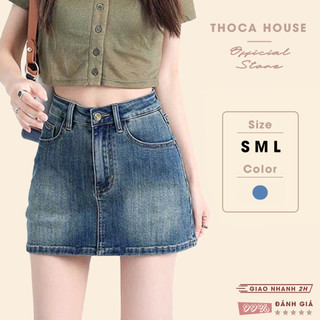 Chân váy jean dáng ngắn wax màu THOCA HOUSE basic dễ phối, có lót trong