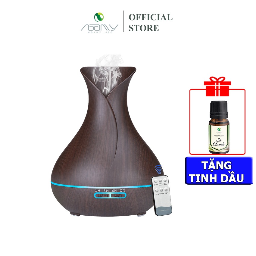 Máy xông tinh dầu phun sương tạo ẩm khuếch tán Tulip dung tích 550ml, có điều khiển, đèn led 7 màu