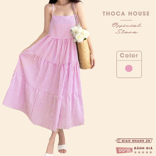  Đầm đi biển hai dây xốp dáng dài tầng THOCA HOUSE xinh xắn tôn dáng, mặc du lịch, đi chơi