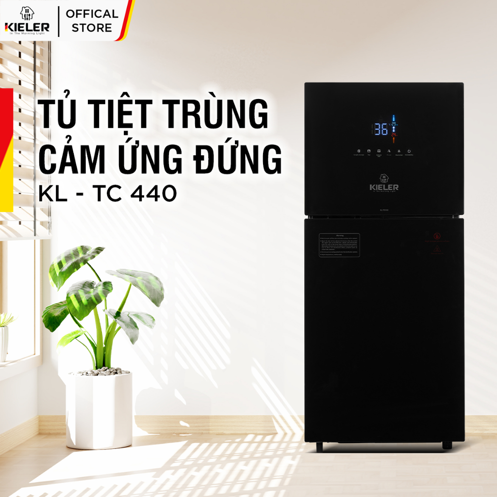Tủ tiệt trùng đứng KIELER KL-TC440 chính hãng Đức tầng trên tiệt trùng bằng Ozone và tia UV, tầng dư