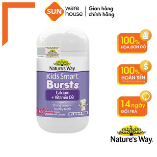 Viên Nhai Canxi Sữa Cho Bé Nature’s Way Kids Smart Calcium + Vitamin D3 Burstlets Phát Triển Chiều Cao 50v/h