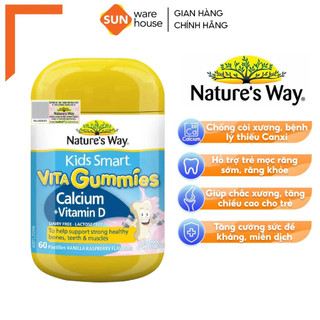 Kẹo Dẻo Canxi Cho Bé Nature’s Way Kids Smart Vita Gummies Calcium + Vitamin D Hộp 60 Viên và 120 Viên