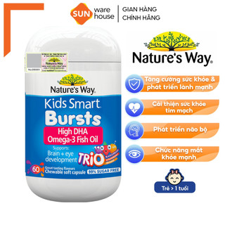Viên Uống Dầu Cá Ba Màu Nature's Way Omega-3 Fish Oil Trio Giúp Bổ Sung DHA Phát Triển Trí Tuệ Cho Bé 60 Viên