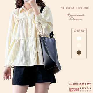 Áo kiểu babydoll bèo tay dài xếp tầng THOCA HOUSE dáng Hàn xinh xắn, dễ thương