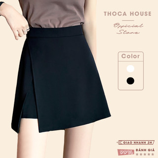 Quần giả váy nữ sinh dáng ngắn xẻ tà trơn màu THOCA HOUSE có size, kiểu Hàn phối đồ trẻ trung