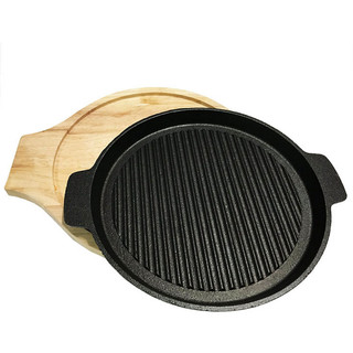 Chảo nướng BBQ 22cm gang chống dính kèm đế gỗ Dragon
