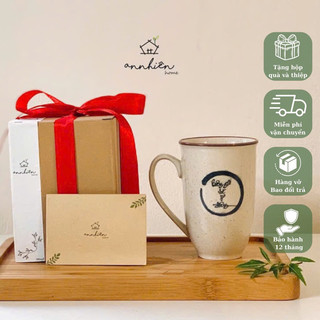 Cốc gốm, cốc uống nước, ly quà tặng chữ thư pháp thiền sư Thích Nhất Hạnh - Bây giờ và ở đây 320ml - Gốm An Nhiên