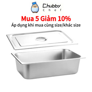 Khay inox đựng thức ăn 1/1, 1/2 có nắp Chubby Chef - Khay buffet đựng topping, thực phẩm (sâu 6.5-20cm)