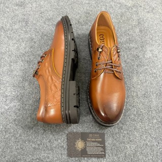 Giày Đốc Nam Cổ Thấp Da Bò Nguyên Tấm In Cá Sấu Màu Nâu Đế Cao Su Khâu Chắc Chắn Tăng 3cm Sang Trọng Lich Lãm Tibas