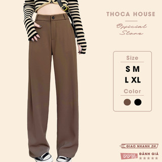 Quần tây culottes suông lưng cao công sở đen, nâu THOCA HOUSE basic vải gold hàn mềm đi làm, đi học