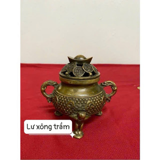 Lư xông trầm lắp vàng bằng đồng cao cấp