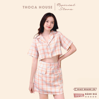  Set áo vest nữ croptop phối chân váy túi nấp caro THOCA HOUSE mặc đi làm dự tiệc cực xinh